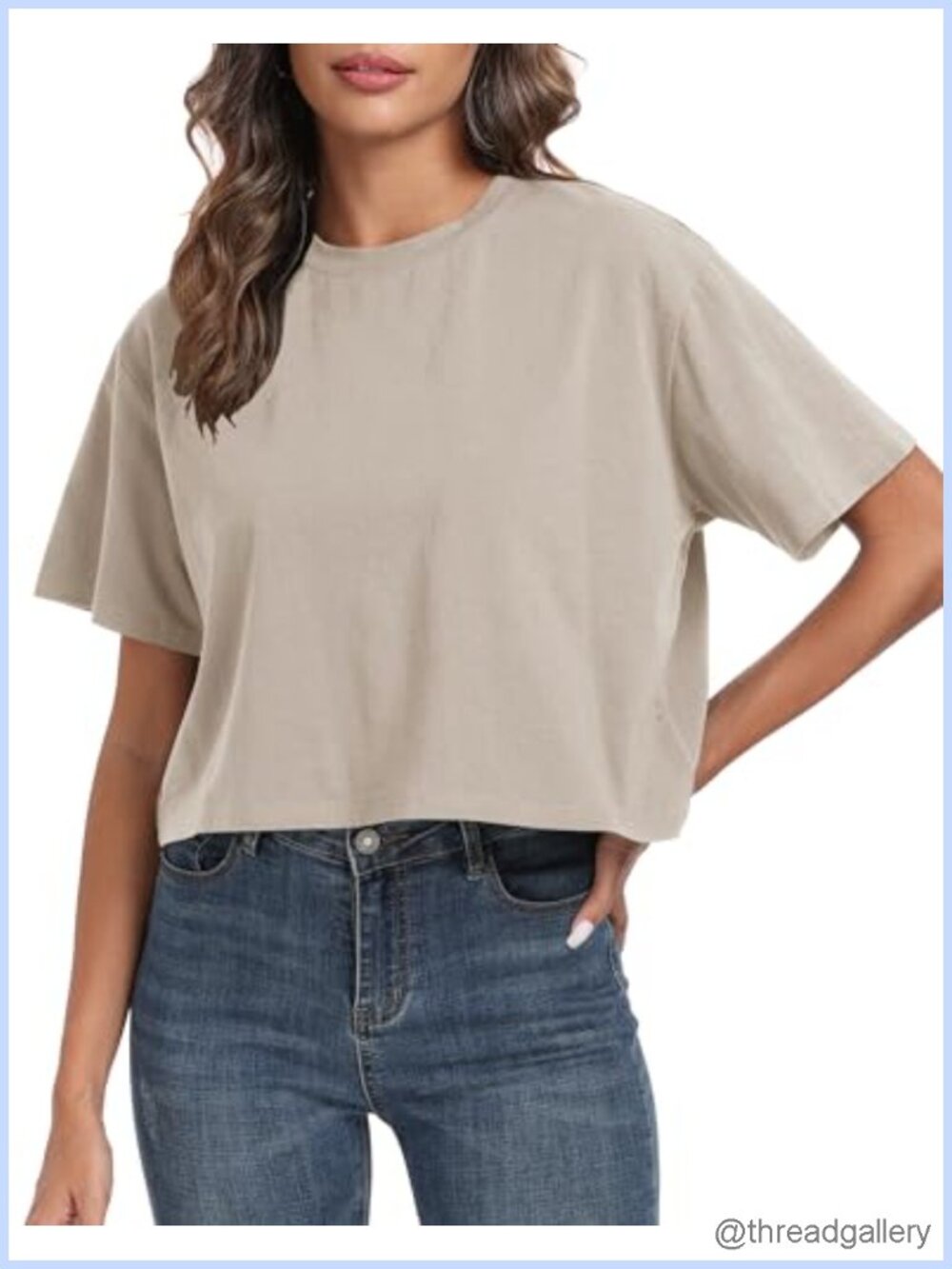 Oversized Cropped T Shirt Cotton Loose Fit Crew Neck Short Sleeve Casual